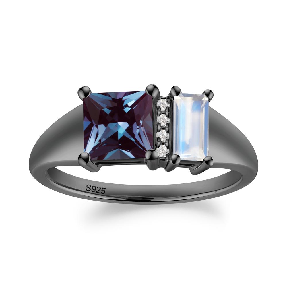 Rectangular Princess Cut Alexandrite and Moonstone Ring - LUO Jewelry #metal_black finish sterling silver