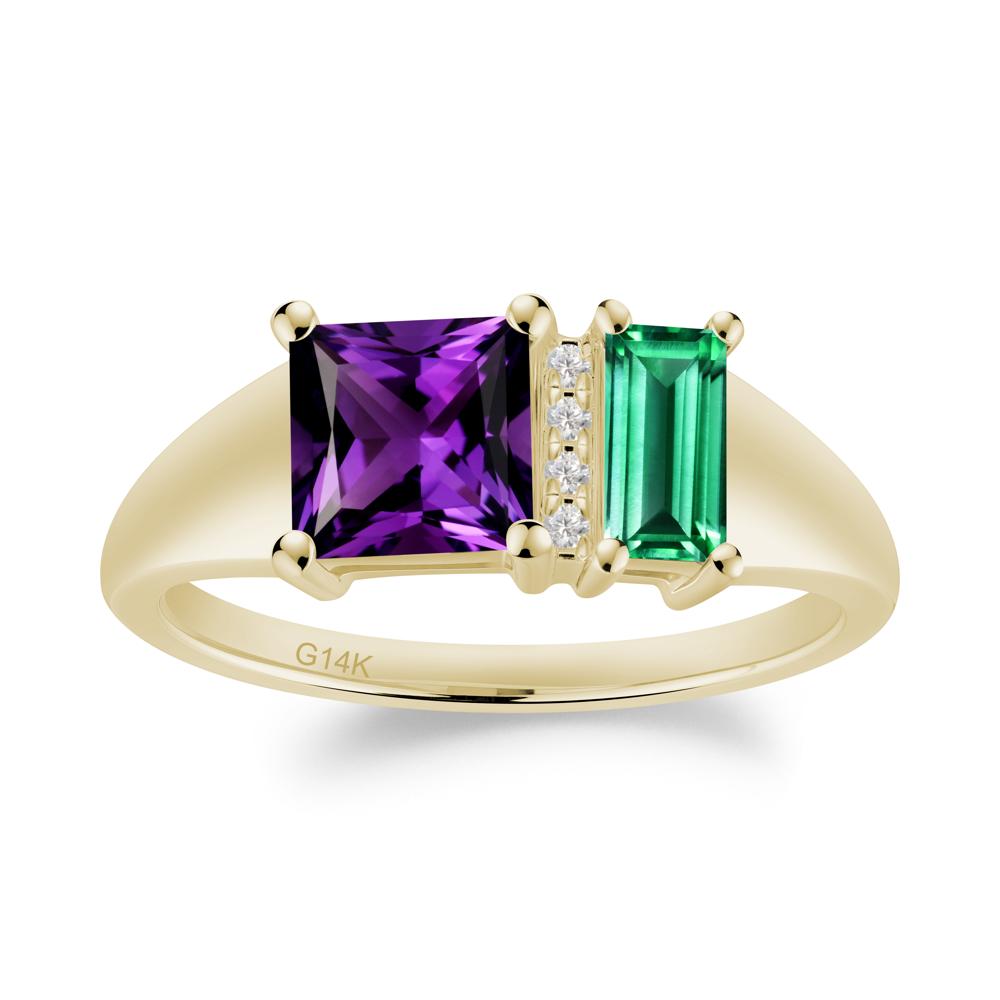 Dual Stone Amethyst and Emerald Baguette Square Ring - LUO Jewelry #metal_14k yellow gold