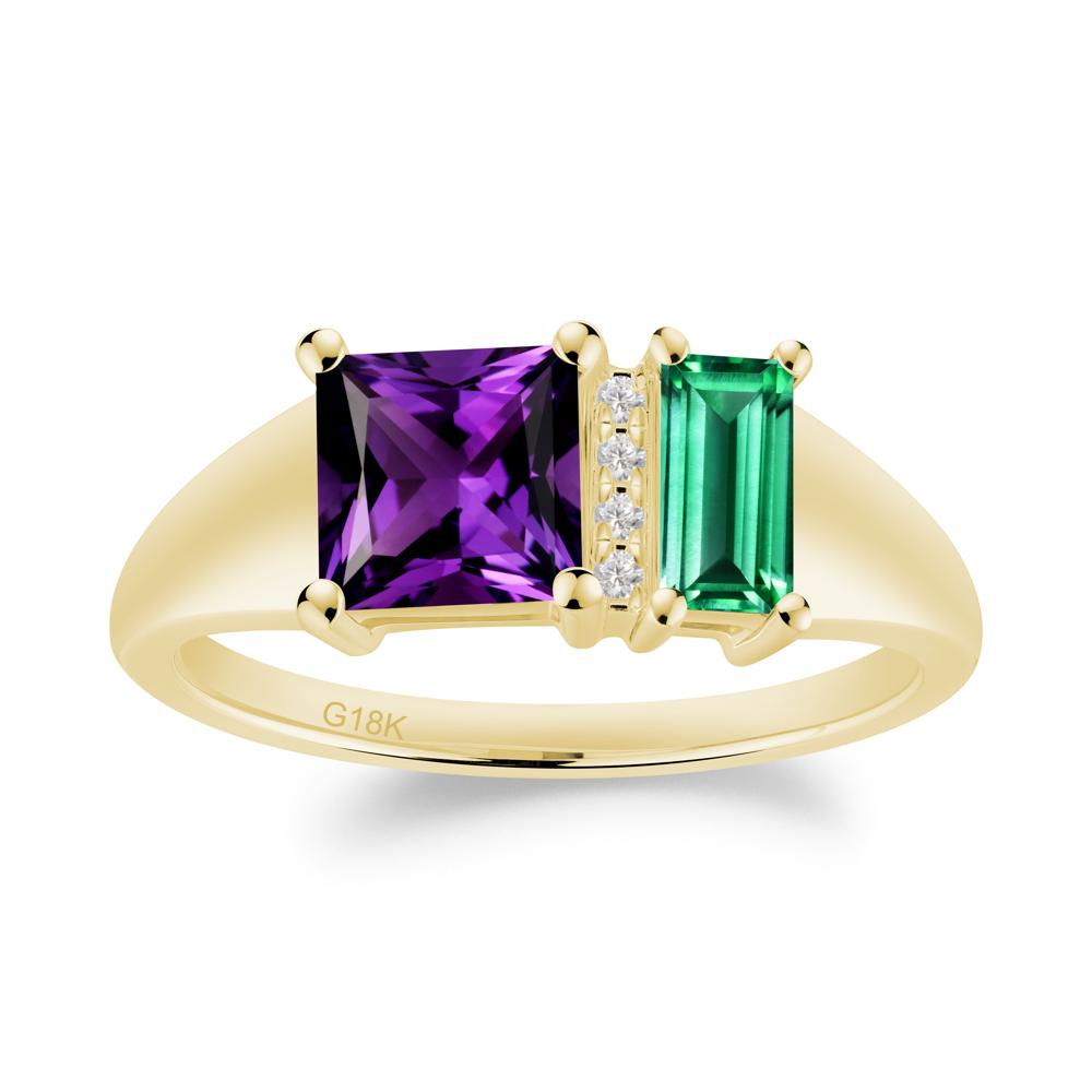 Dual Stone Amethyst and Emerald Baguette Square Ring - LUO Jewelry #metal_18k yellow gold
