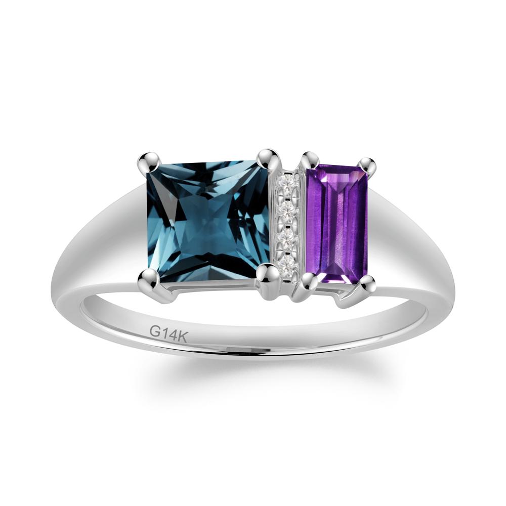 Dual Stone Amethyst and London Blue Topaz Baguette Square Ring - LUO Jewelry #metal_14k white gold