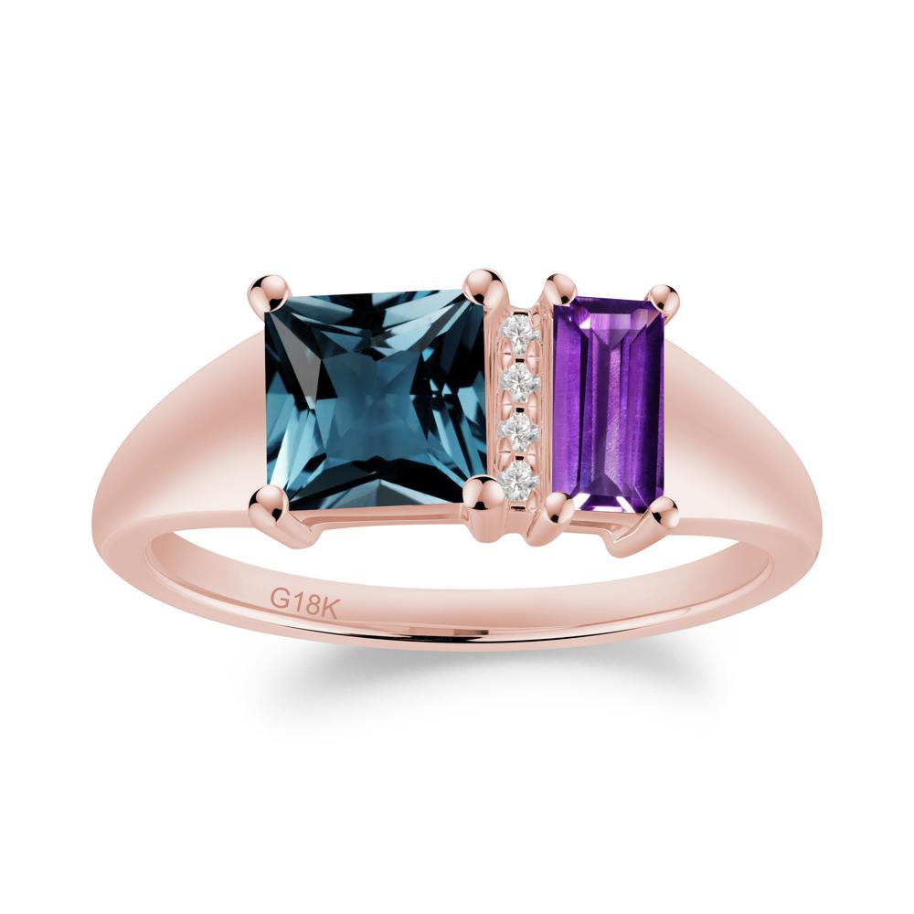 Dual Stone Amethyst and London Blue Topaz Baguette Square Ring - LUO Jewelry #metal_18k rose gold
