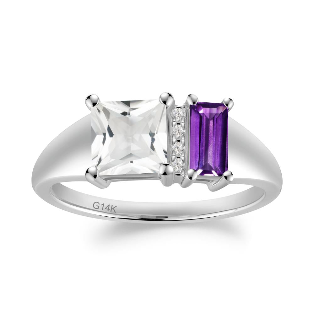Rectangular Princess Cut Amethyst and White Topaz Ring - LUO Jewelry #metal_14k white gold
