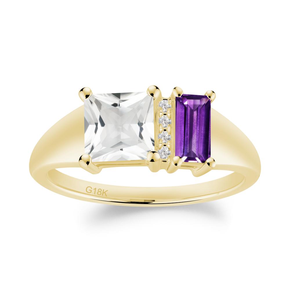 Rectangular Princess Cut Amethyst and White Topaz Ring - LUO Jewelry #metal_18k yellow gold