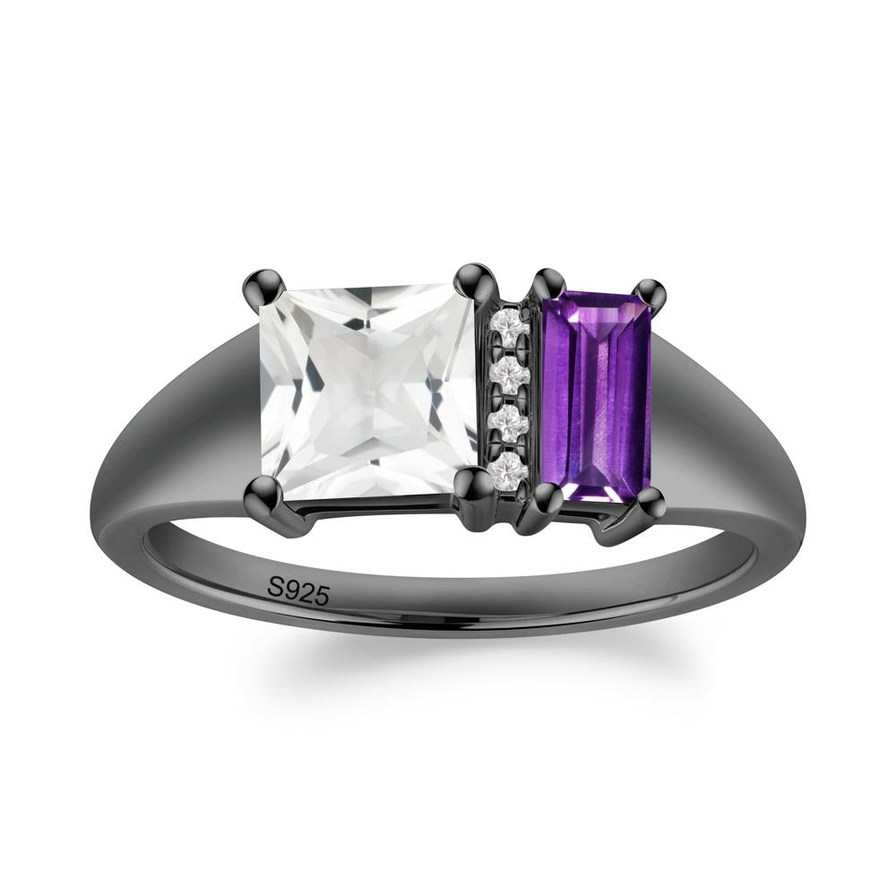 Rectangular Princess Cut Amethyst and White Topaz Ring - LUO Jewelry #metal_black finish sterling silver