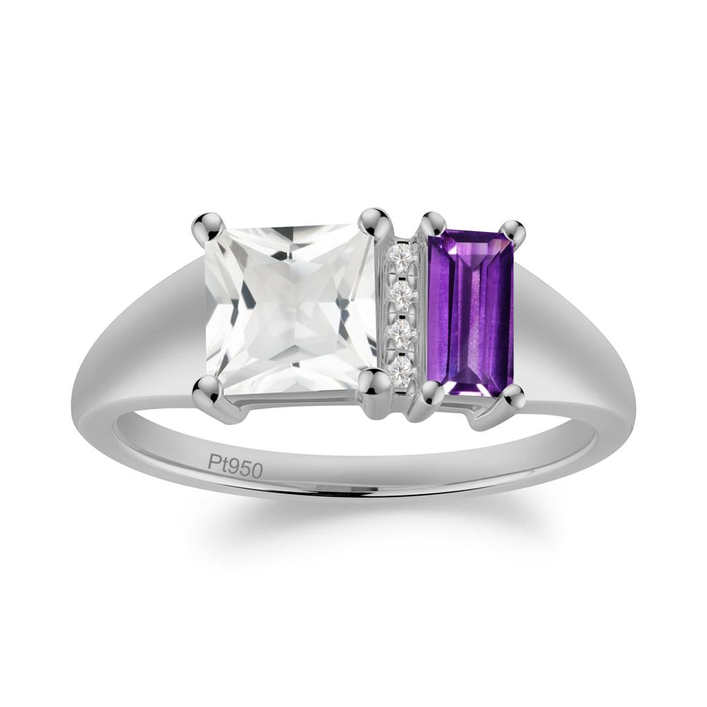Rectangular Princess Cut Amethyst and White Topaz Ring - LUO Jewelry #metal_platinum