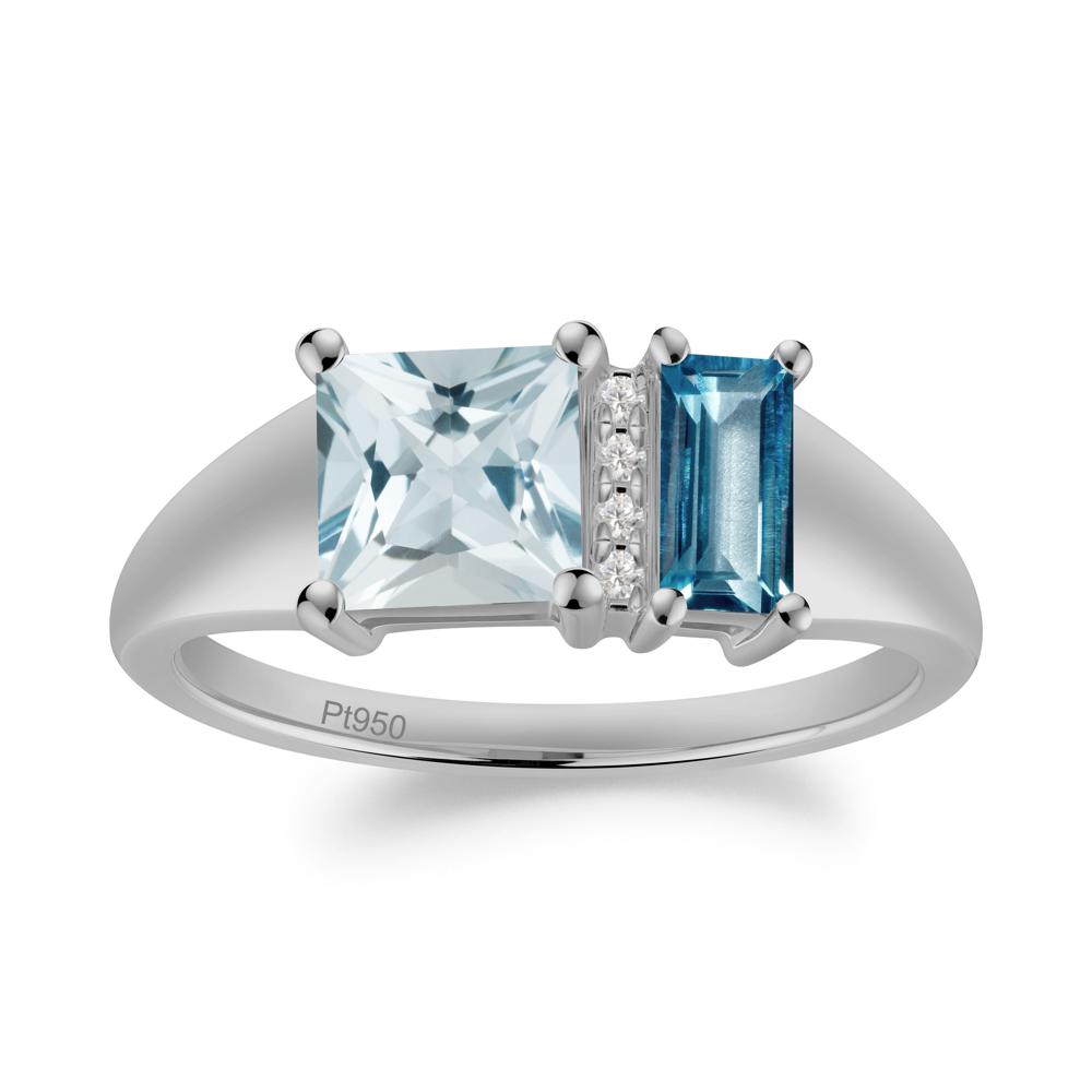 Dual Stone Aquamarine and London Blue Topaz Baguette Square Ring - LUO Jewelry #metal_platinum