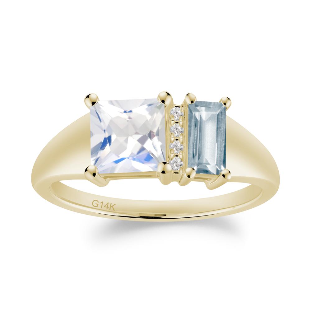 Unique Toi Et Moi Aquamarine and Moonstone Birthstone Ring - LUO Jewelry #metal_14k yellow gold