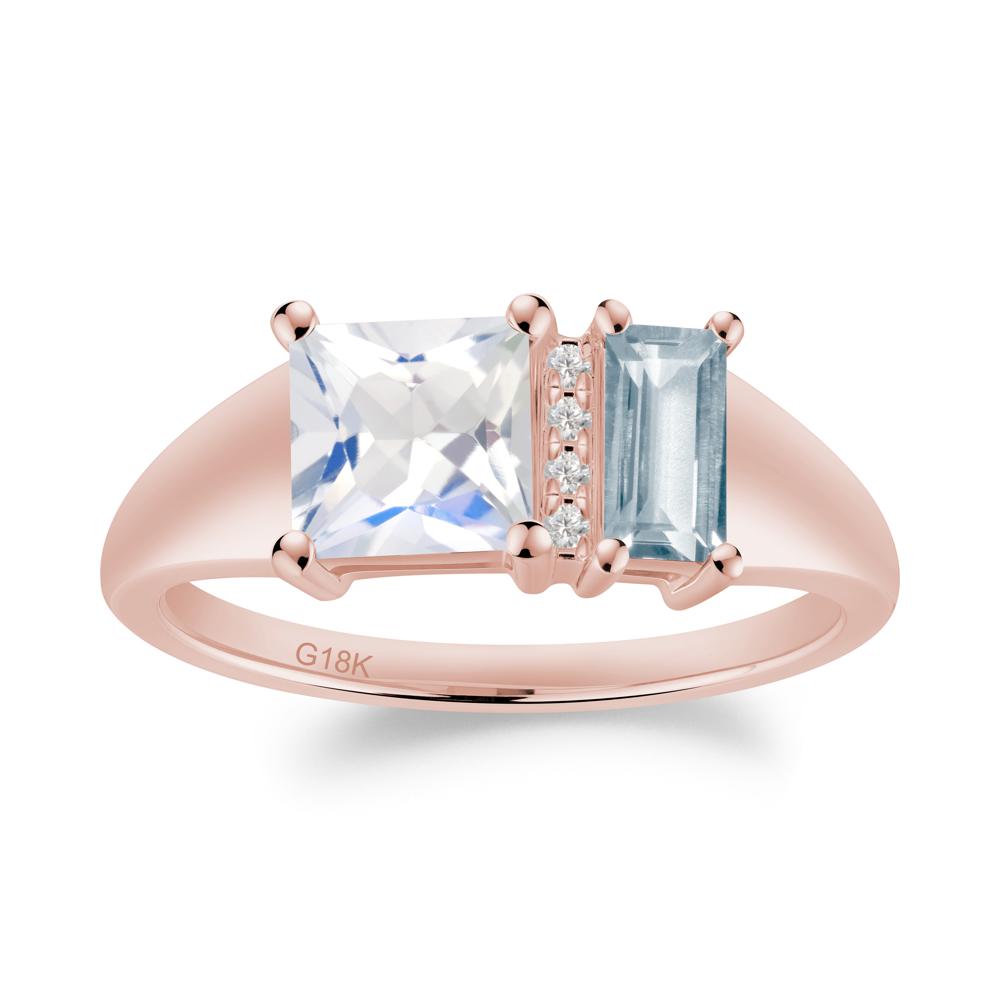 Unique Toi Et Moi Aquamarine and Moonstone Birthstone Ring - LUO Jewelry #metal_18k rose gold