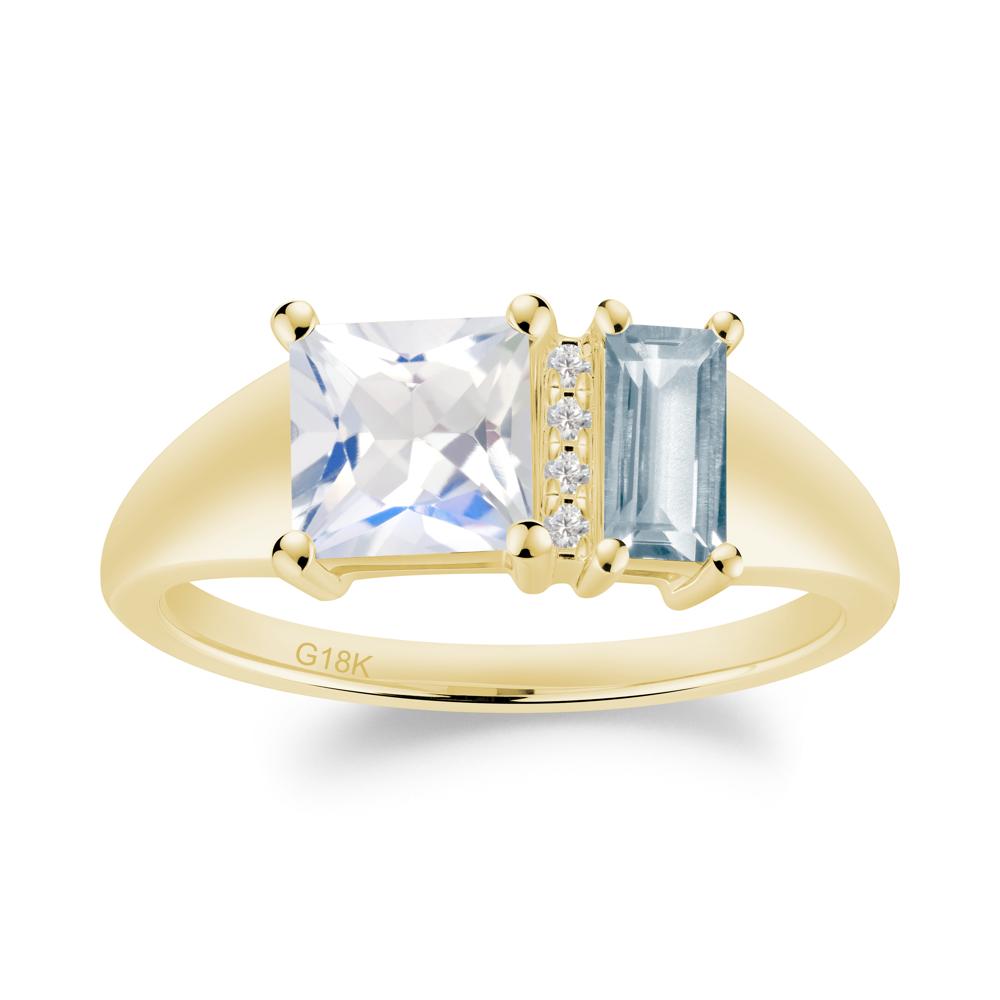 Unique Toi Et Moi Aquamarine and Moonstone Birthstone Ring - LUO Jewelry #metal_18k yellow gold