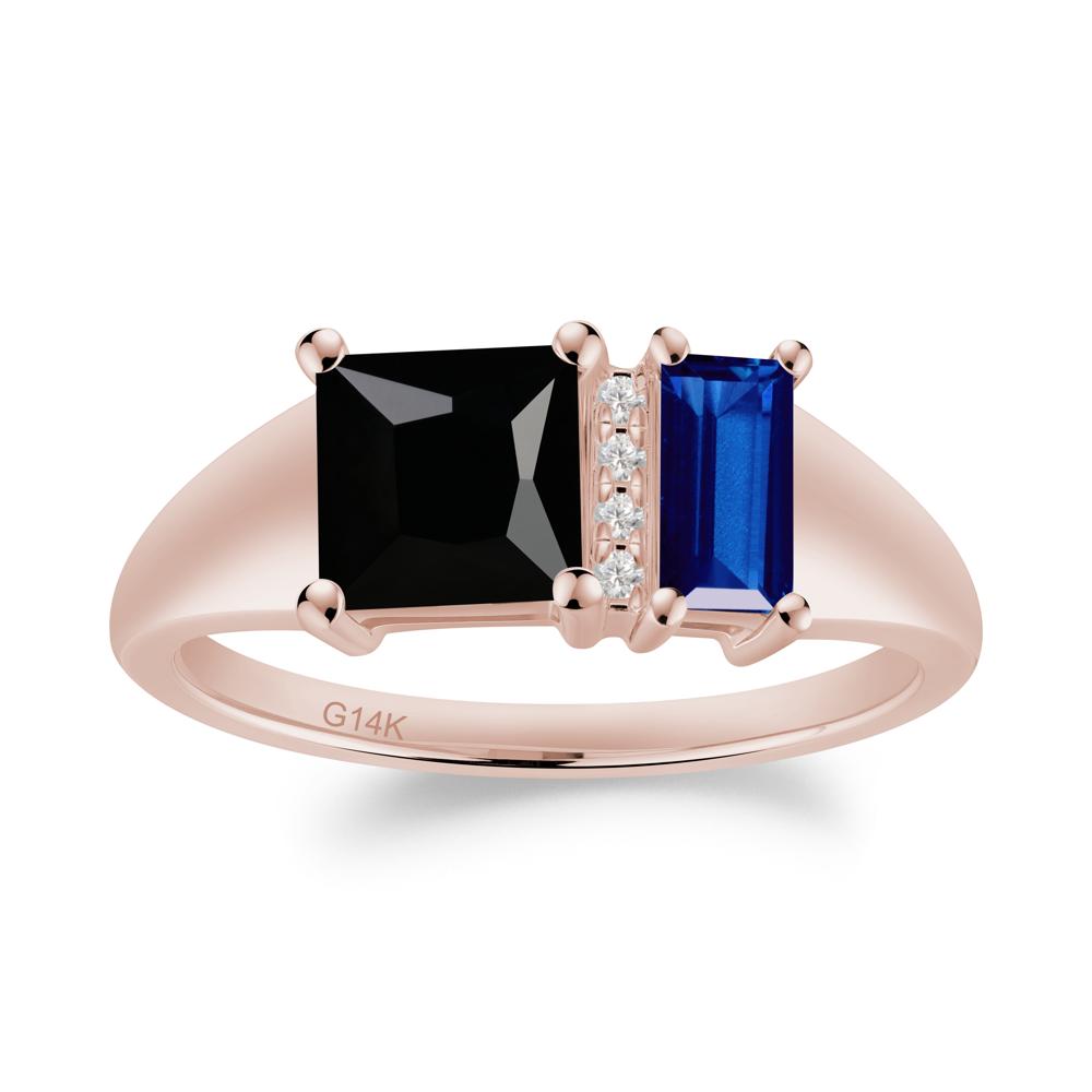 Unique Toi Et Moi Black Spinel and Sapphire Birthstone Ring - LUO Jewelry #metal_14k rose gold