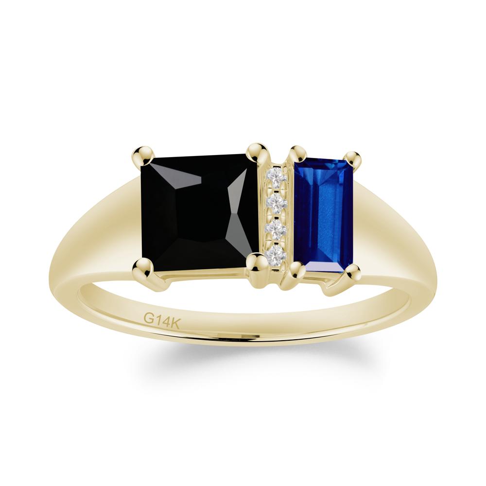 Unique Toi Et Moi Black Spinel and Sapphire Birthstone Ring - LUO Jewelry #metal_14k yellow gold