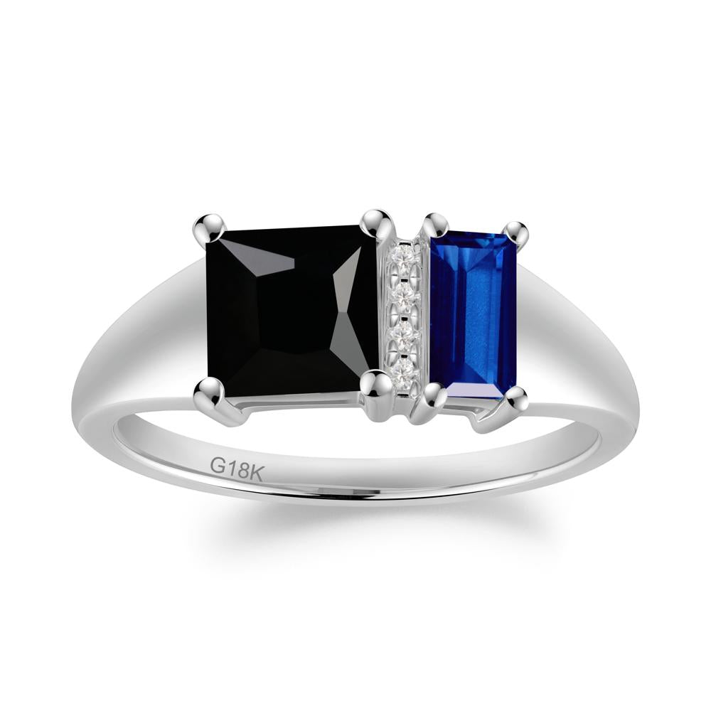 Unique Toi Et Moi Black Spinel and Sapphire Birthstone Ring - LUO Jewelry #metal_18k white gold