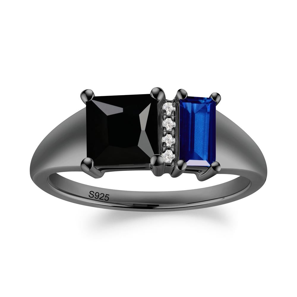 Unique Toi Et Moi Black Spinel and Sapphire Birthstone Ring - LUO Jewelry #metal_black finish sterling silver