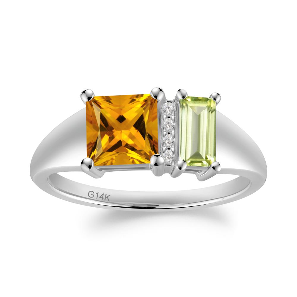 Dual Stone Citrine and Peridot Baguette Square Ring - LUO Jewelry #metal_14k white gold