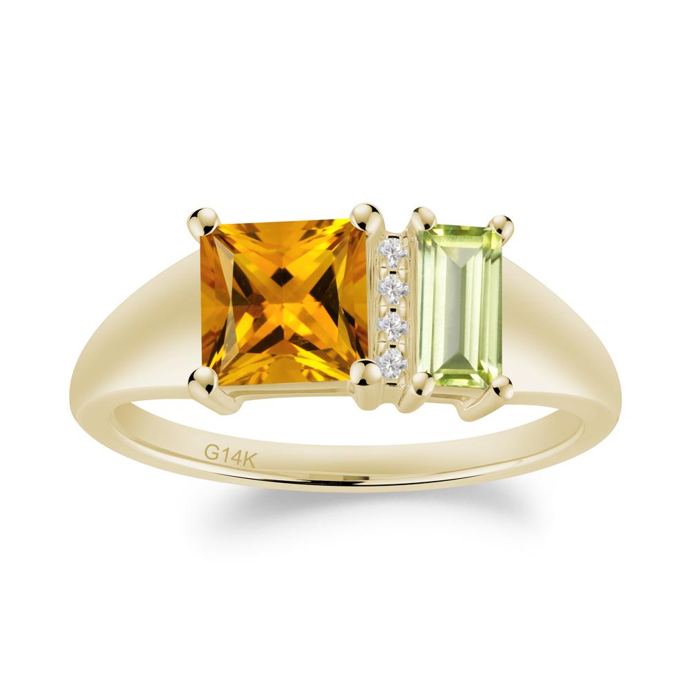 Dual Stone Citrine and Peridot Baguette Square Ring - LUO Jewelry #metal_14k yellow gold