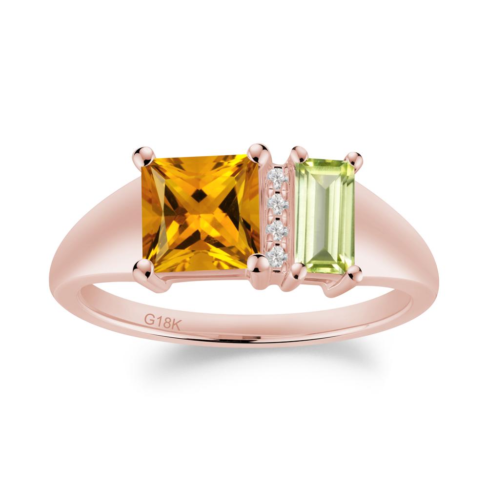 Dual Stone Citrine and Peridot Baguette Square Ring - LUO Jewelry #metal_18k rose gold
