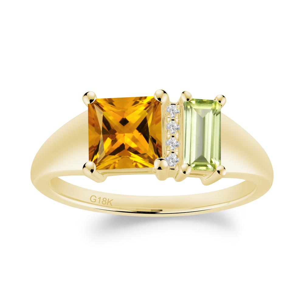Dual Stone Citrine and Peridot Baguette Square Ring - LUO Jewelry #metal_18k yellow gold