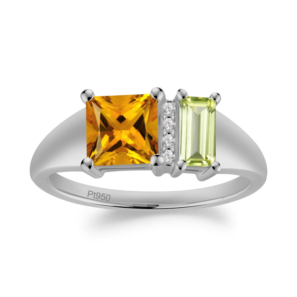 Dual Stone Citrine and Peridot Baguette Square Ring - LUO Jewelry #metal_platinum
