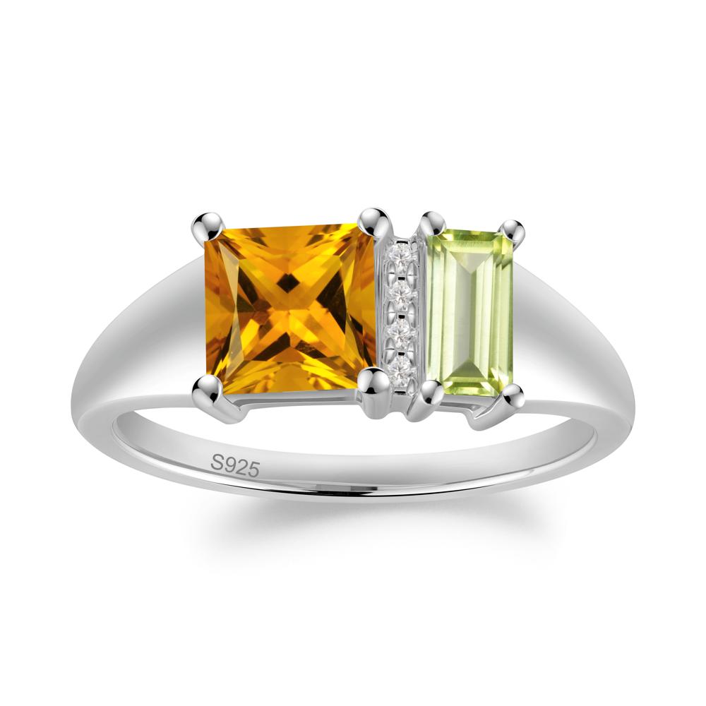 Dual Stone Citrine and Peridot Baguette Square Ring - LUO Jewelry #metal_sterling silver