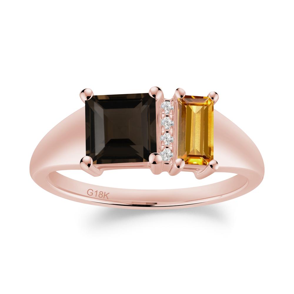 Dual Stone Citrine and Smoky Quartz Baguette Square Ring - LUO Jewelry #metal_18k rose gold