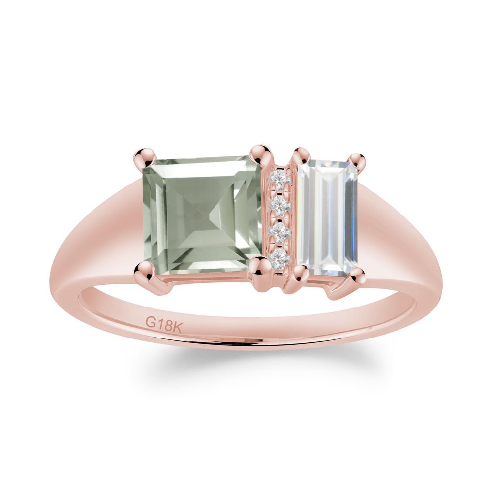 Unique Toi Et Moi Cubic Zirconia and Green Amethyst Birthstone Ring - LUO Jewelry #metal_18k rose gold