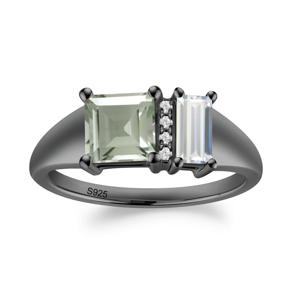Unique Toi Et Moi Cubic Zirconia and Green Amethyst Birthstone Ring - LUO Jewelry #metal_black finish sterling silver
