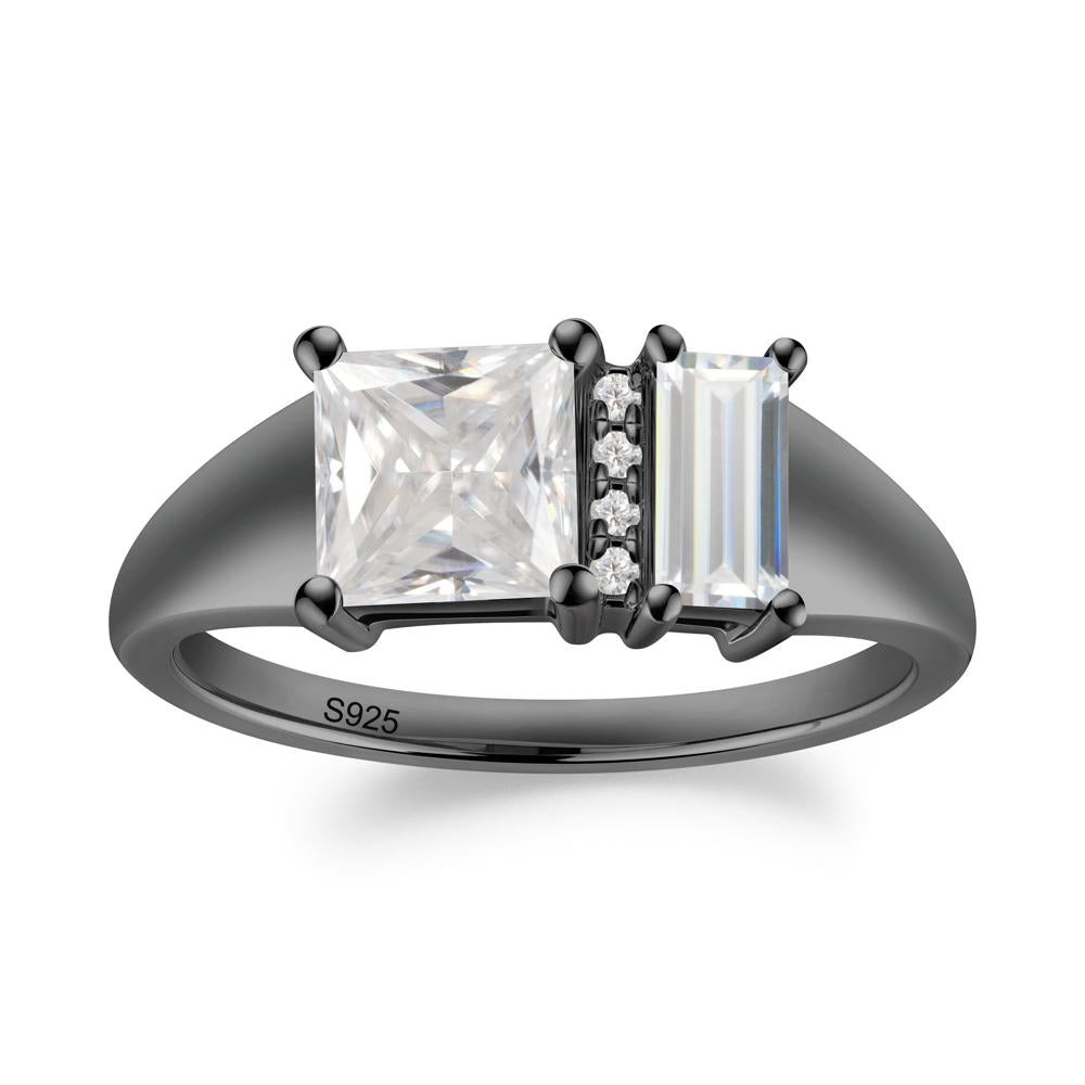 Unique Toi Et Moi Cubic Zirconia and Moissanite Birthstone Ring - LUO Jewelry #metal_black finish sterling silver
