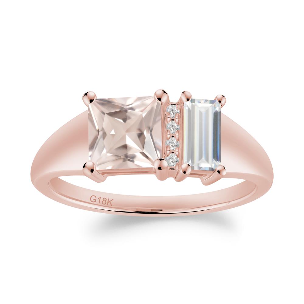 Rectangular Princess Cut Cubic Zirconia and Morganite Ring - LUO Jewelry #metal_18k rose gold