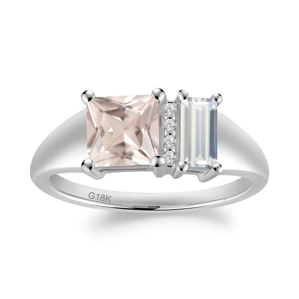 Rectangular Princess Cut Cubic Zirconia and Morganite Ring - LUO Jewelry #metal_18k white gold