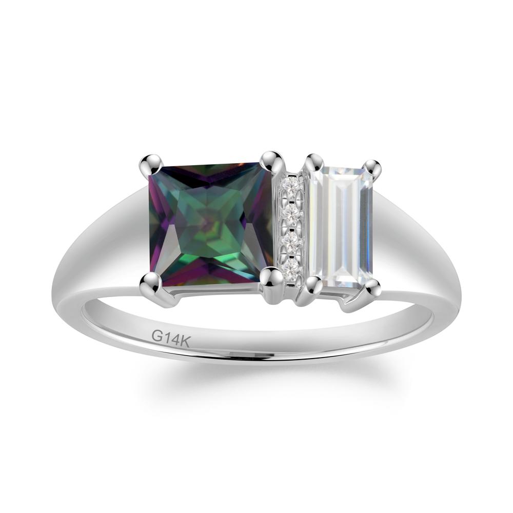 Dual Stone Cubic Zirconia and Mystic Topaz Baguette Square Ring - LUO Jewelry #metal_14k white gold