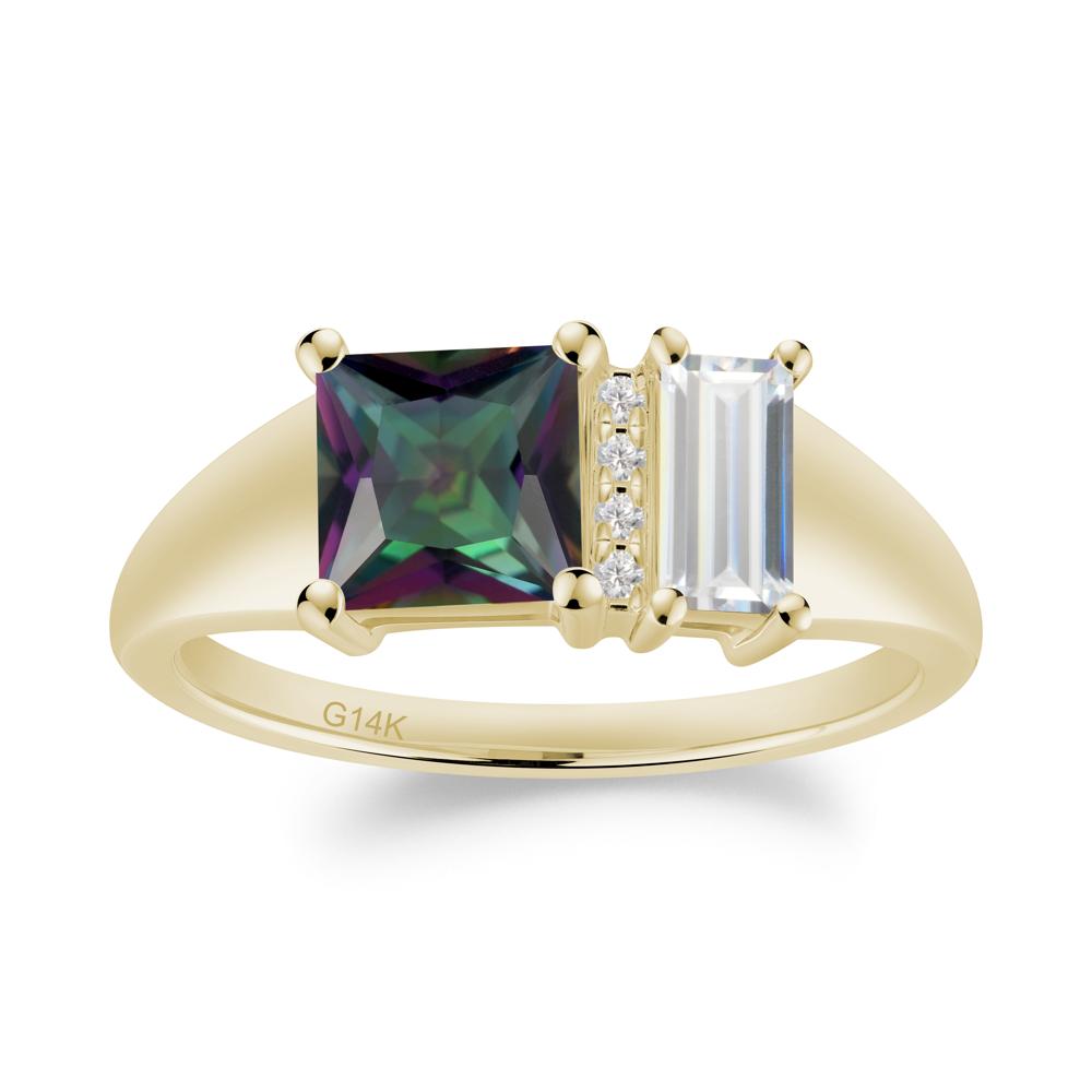 Dual Stone Cubic Zirconia and Mystic Topaz Baguette Square Ring - LUO Jewelry #metal_14k yellow gold