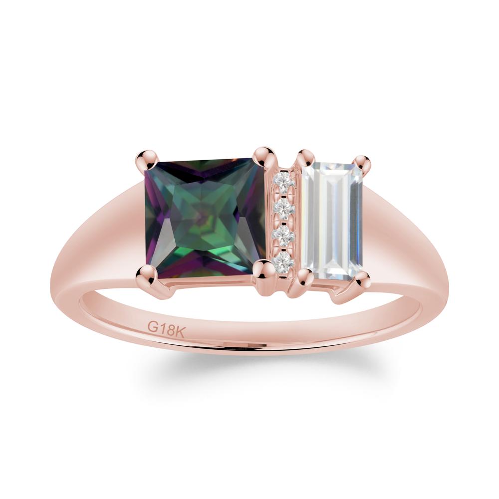 Dual Stone Cubic Zirconia and Mystic Topaz Baguette Square Ring - LUO Jewelry #metal_18k rose gold