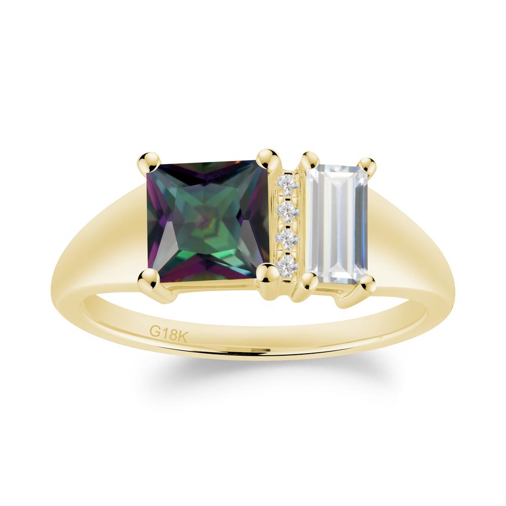 Dual Stone Cubic Zirconia and Mystic Topaz Baguette Square Ring - LUO Jewelry #metal_18k yellow gold