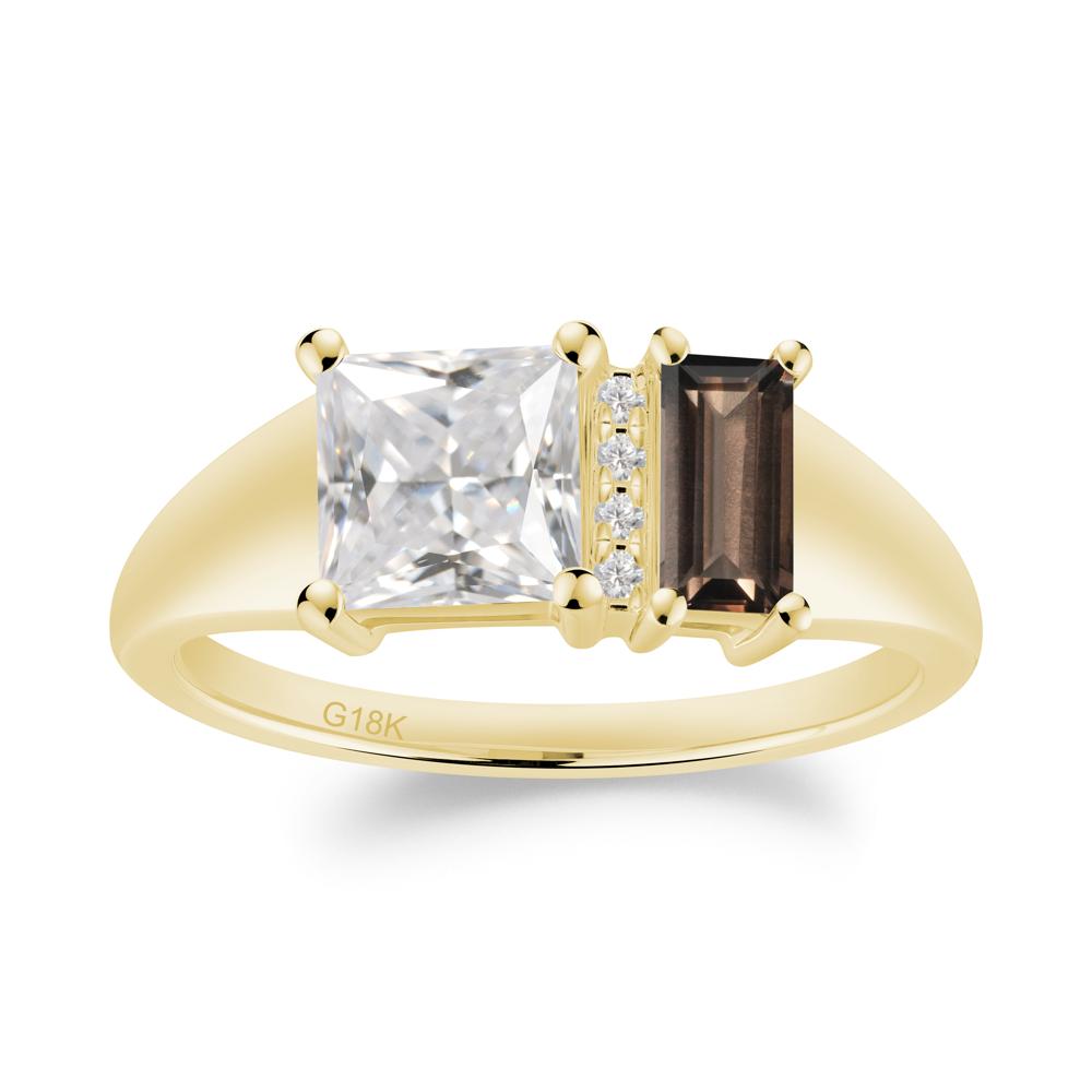 Unique Toi Et Moi Cubic Zirconia and Smoky Quartz Birthstone Ring - LUO Jewelry #metal_18k yellow gold