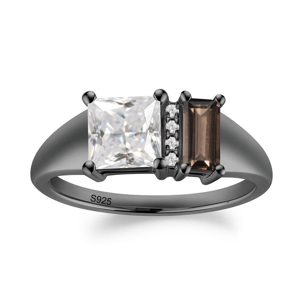 Unique Toi Et Moi Cubic Zirconia and Smoky Quartz Birthstone Ring - LUO Jewelry #metal_black finish sterling silver