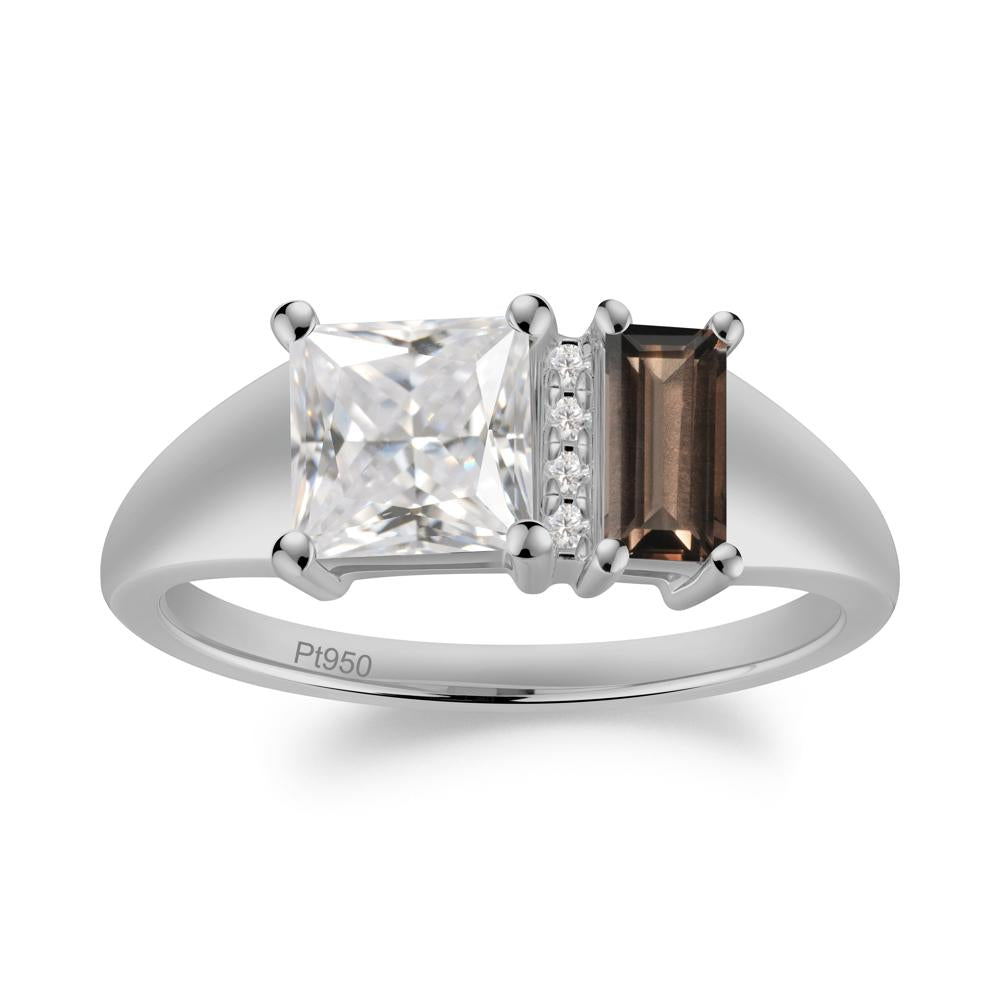 Unique Toi Et Moi Cubic Zirconia and Smoky Quartz Birthstone Ring - LUO Jewelry #metal_platinum