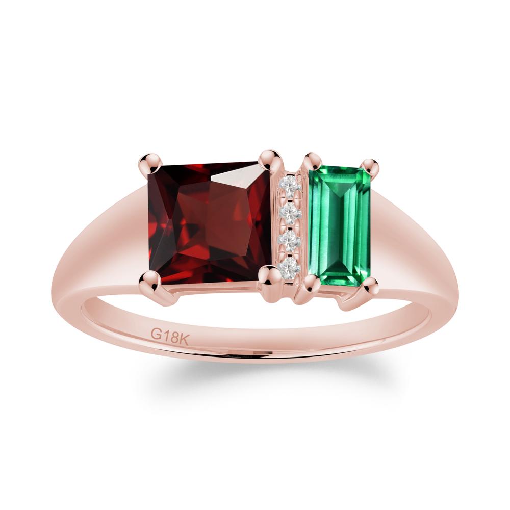 Unique Toi Et Moi Emerald and Garnet Birthstone Ring - LUO Jewelry #metal_18k rose gold