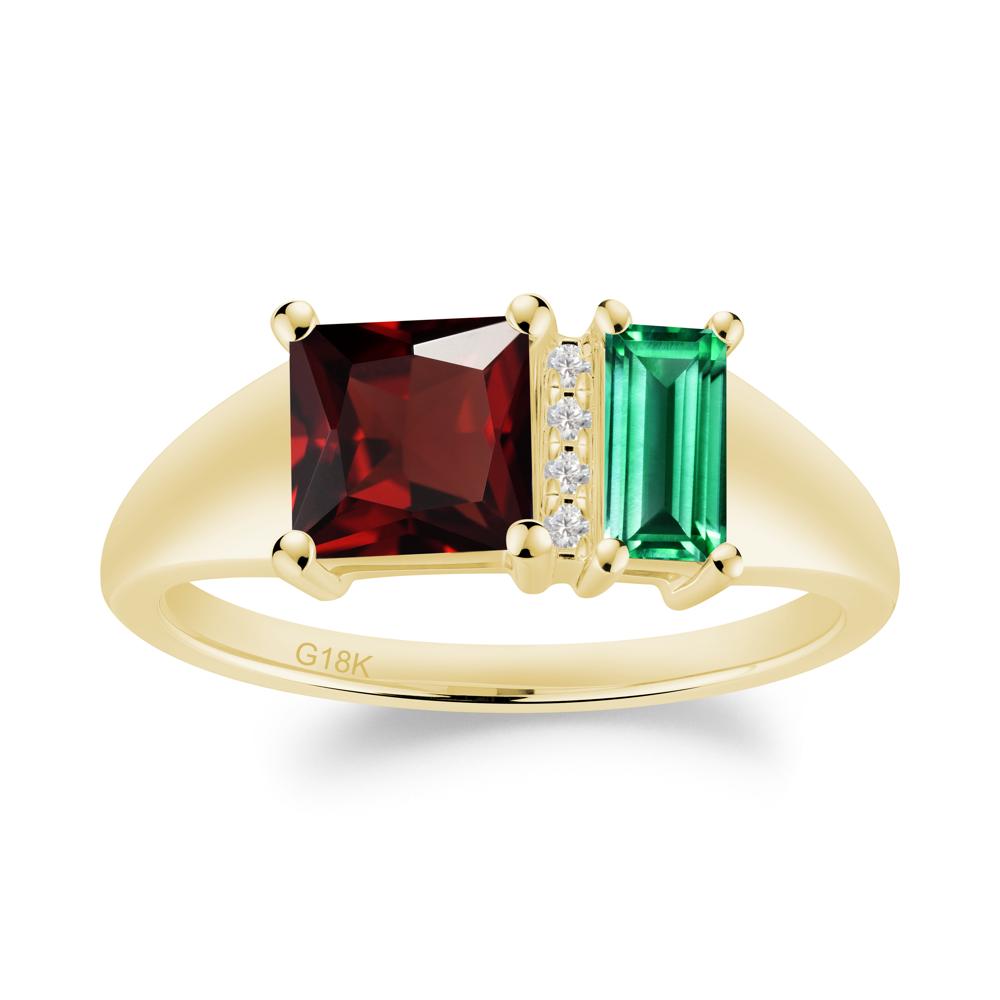 Unique Toi Et Moi Emerald and Garnet Birthstone Ring - LUO Jewelry #metal_18k yellow gold