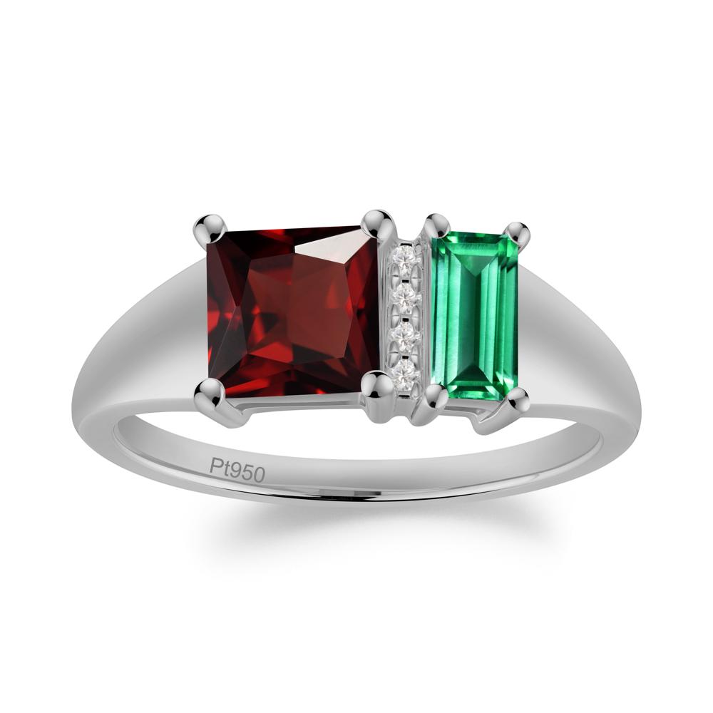 Unique Toi Et Moi Emerald and Garnet Birthstone Ring - LUO Jewelry #metal_platinum