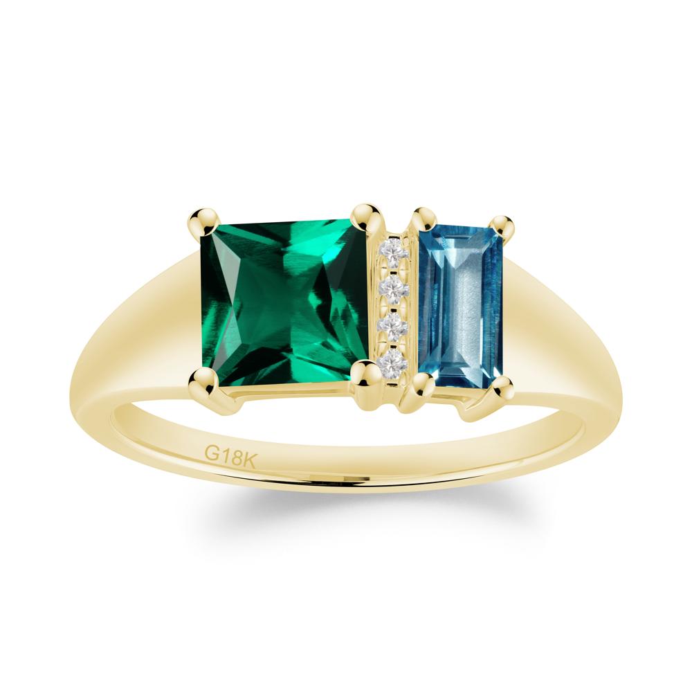 Rectangular Princess Cut Emerald and London Blue Topaz Ring - LUO Jewelry #metal_18k yellow gold