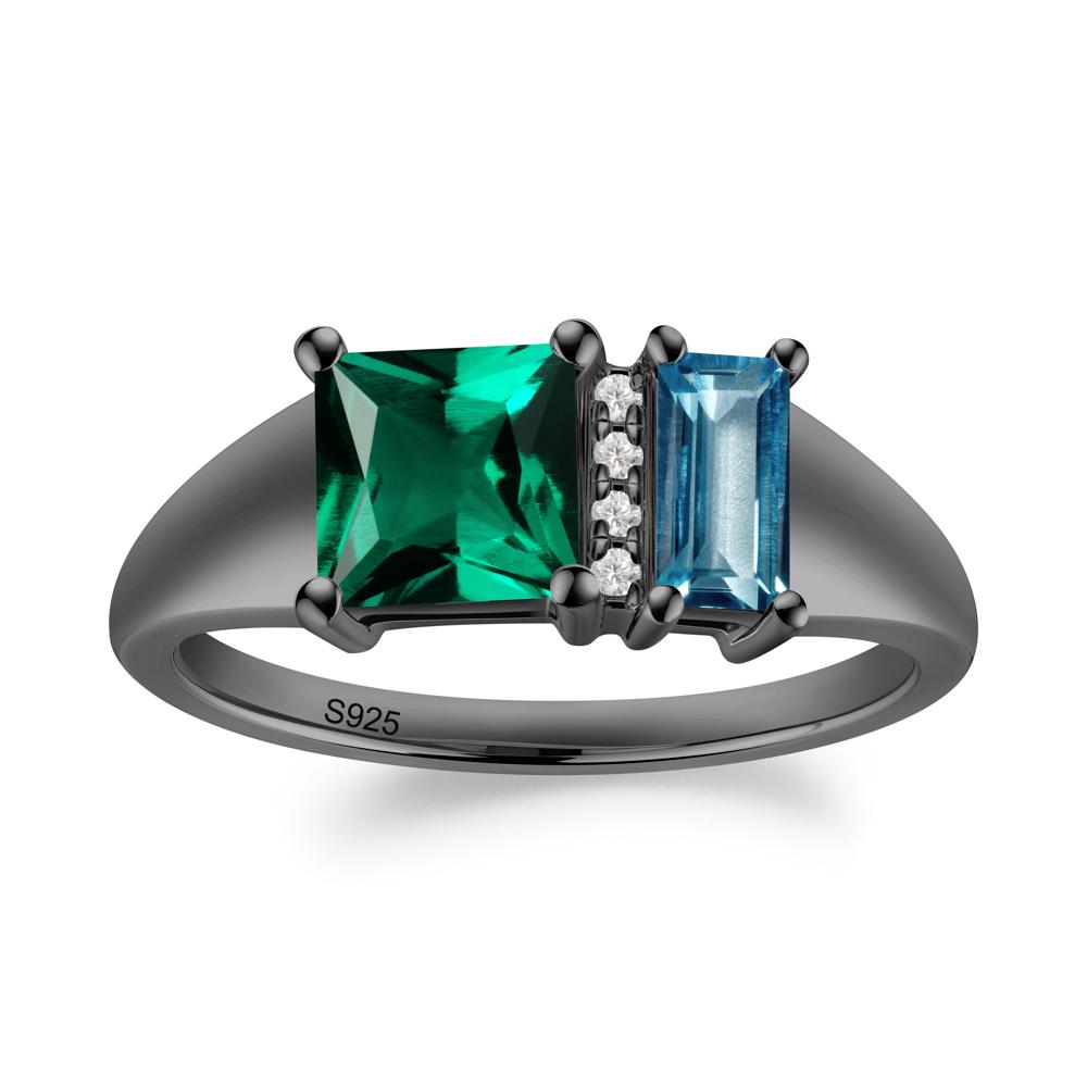 Rectangular Princess Cut Emerald and London Blue Topaz Ring - LUO Jewelry #metal_black finish sterling silver