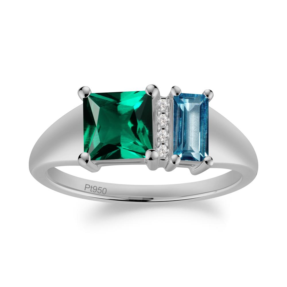 Rectangular Princess Cut Emerald and London Blue Topaz Ring - LUO Jewelry #metal_platinum