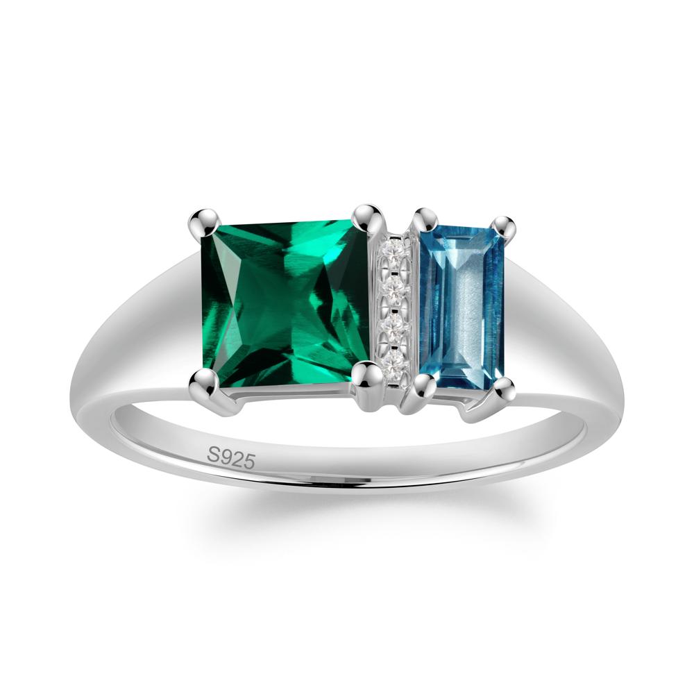 Rectangular Princess Cut Emerald and London Blue Topaz Ring - LUO Jewelry #metal_sterling silver