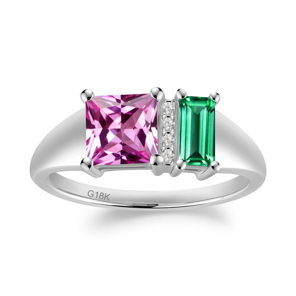 Rectangular Princess Cut Emerald and Pink Sapphire Ring - LUO Jewelry #metal_18k white gold