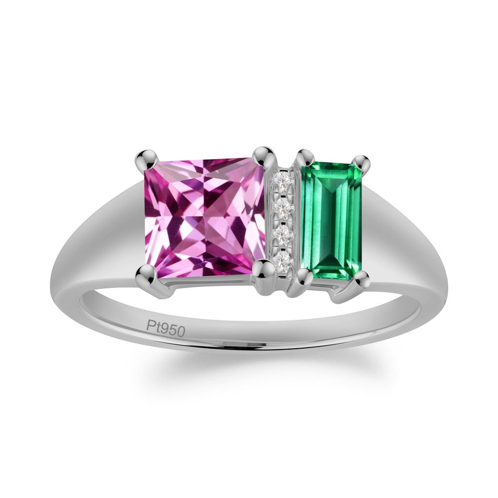 Rectangular Princess Cut Emerald and Pink Sapphire Ring - LUO Jewelry #metal_platinum