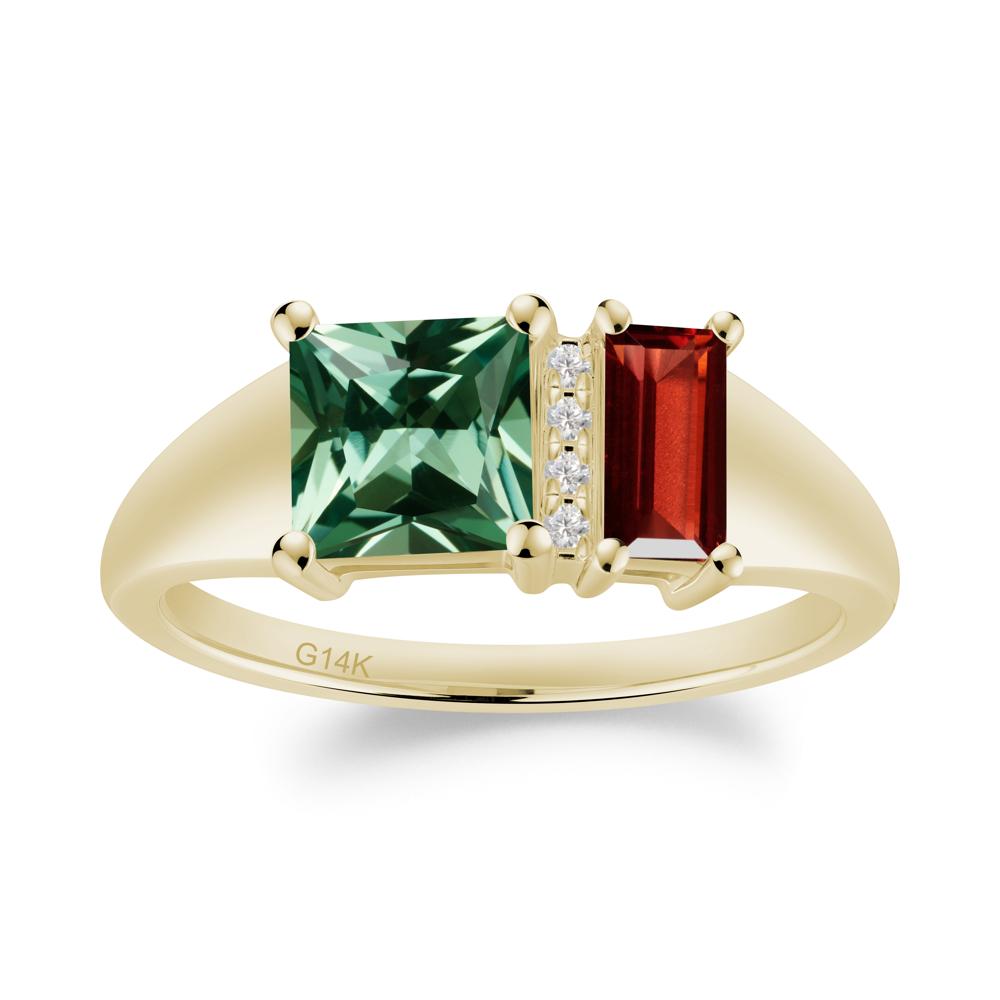 Unique Toi Et Moi Garnet and Green Sapphire Birthstone Ring - LUO Jewelry #metal_14k yellow gold
