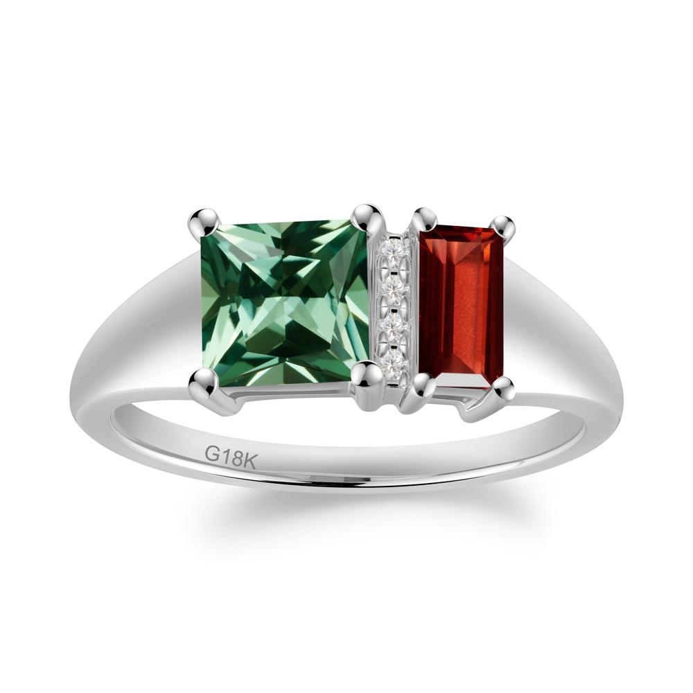 Unique Toi Et Moi Garnet and Green Sapphire Birthstone Ring - LUO Jewelry #metal_18k white gold