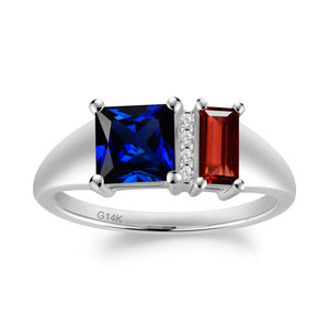 Dual Stone Garnet and Sapphire Baguette Square Ring - LUO Jewelry #metal_14k white gold