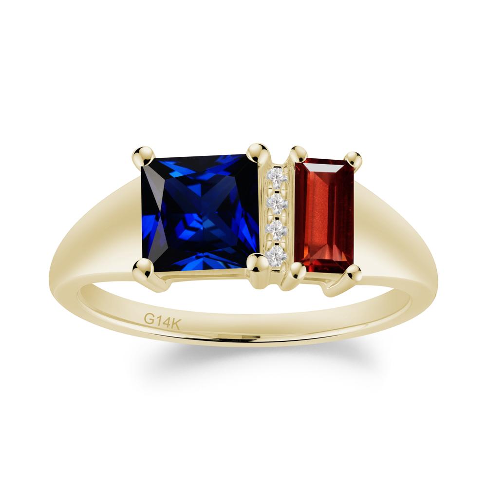 Dual Stone Garnet and Sapphire Baguette Square Ring - LUO Jewelry #metal_14k yellow gold