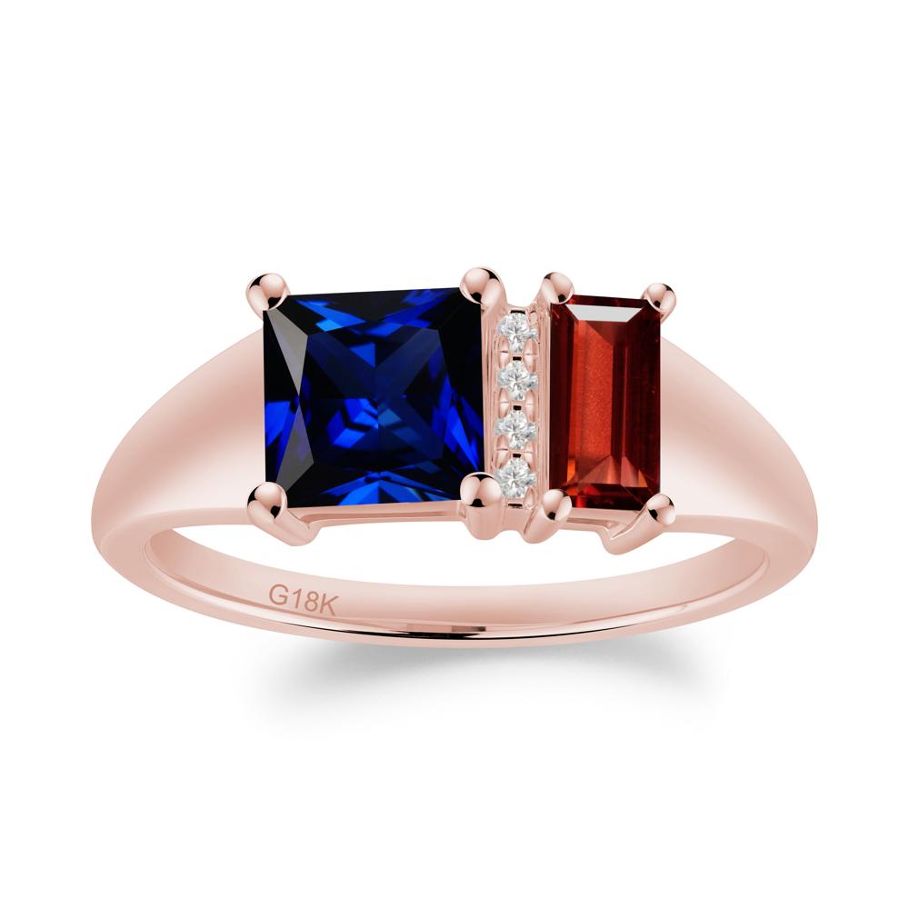 Dual Stone Garnet and Sapphire Baguette Square Ring - LUO Jewelry #metal_18k rose gold